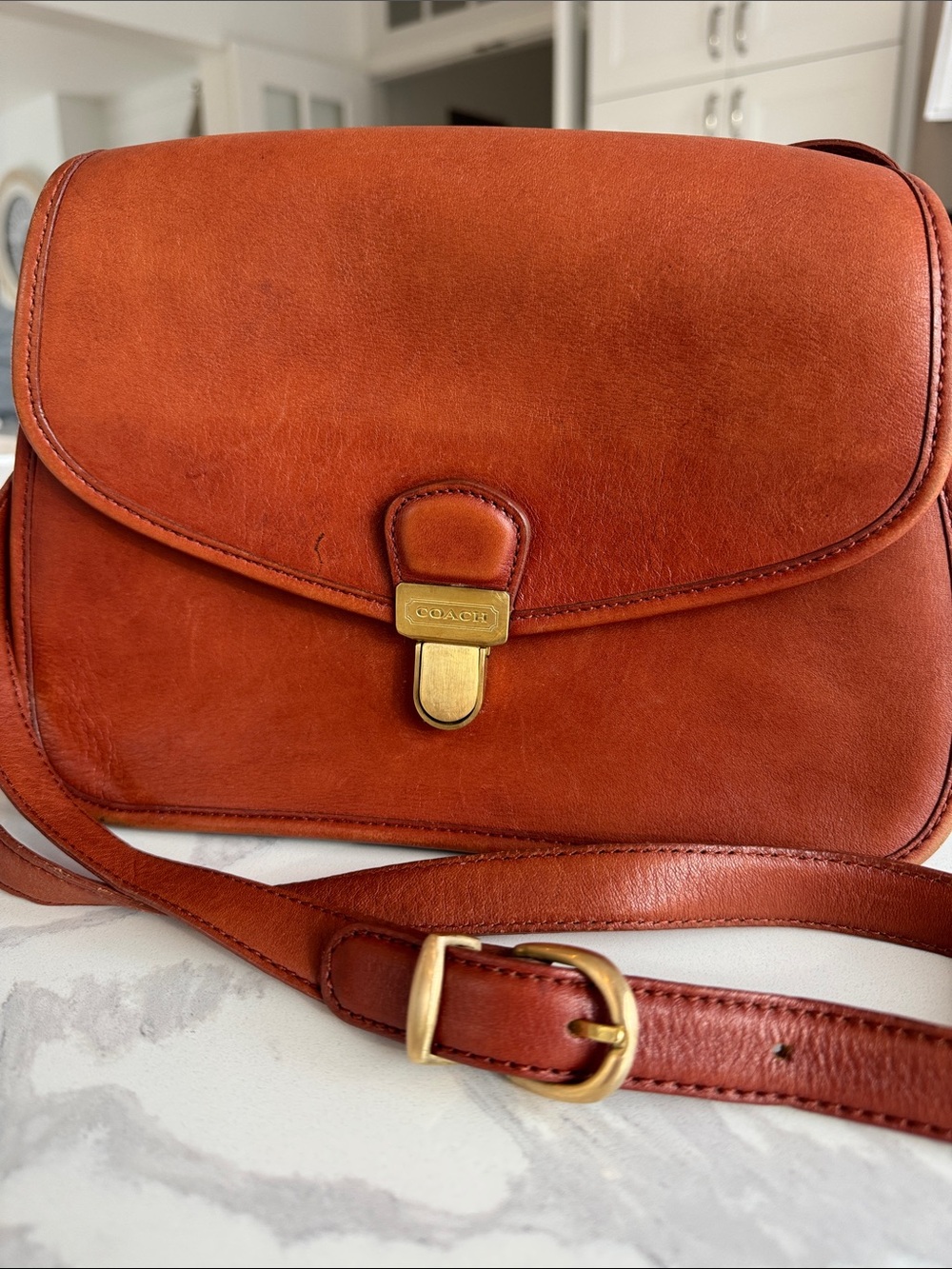 Vintage Coach Ashland crossbody bag British tan leather brass push-lock closure